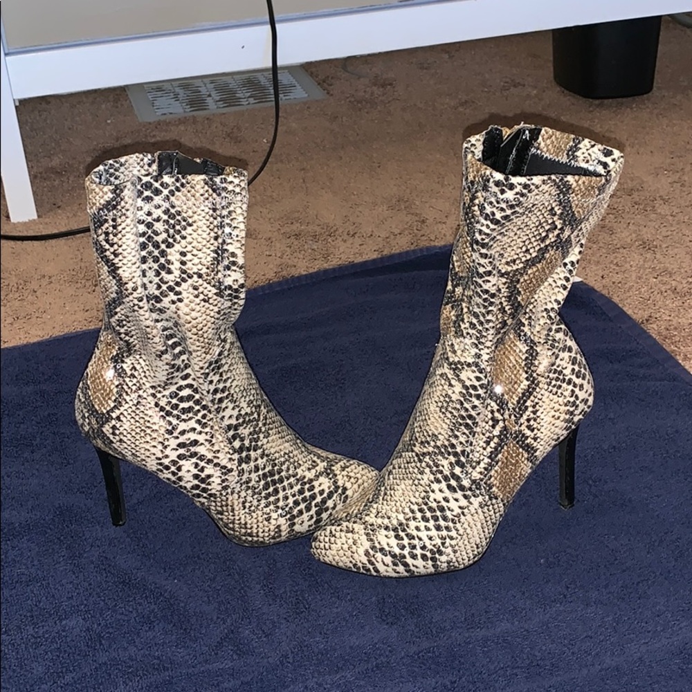Snakeskin sequin booties
